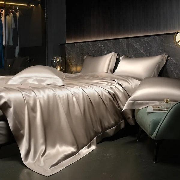 The Lumière — Solid Satin-Silk 4-Piece Duvet Cover Set