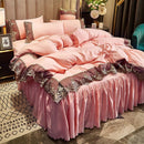 The Élodie Blush Pink ice-silk bed skirt set