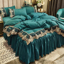 The Élodie Emerald Green ice-silk bed skirt set