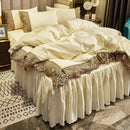 The Élodie Pearl White ice-silk bed skirt set