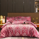 The Belvedere Rose Red jacquard satin duvet set