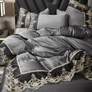 The Élodie Silver Grey ice-silk bed skirt set