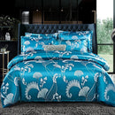 The Belvedere Peacock Teal jacquard satin duvet set