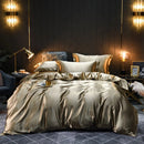 The Soleine silky satin duvet set — Taupe