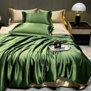 The Soleine silky satin duvet set — Olive Green