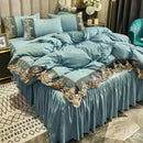 The Élodie Sage Green ice-silk bed skirt set
